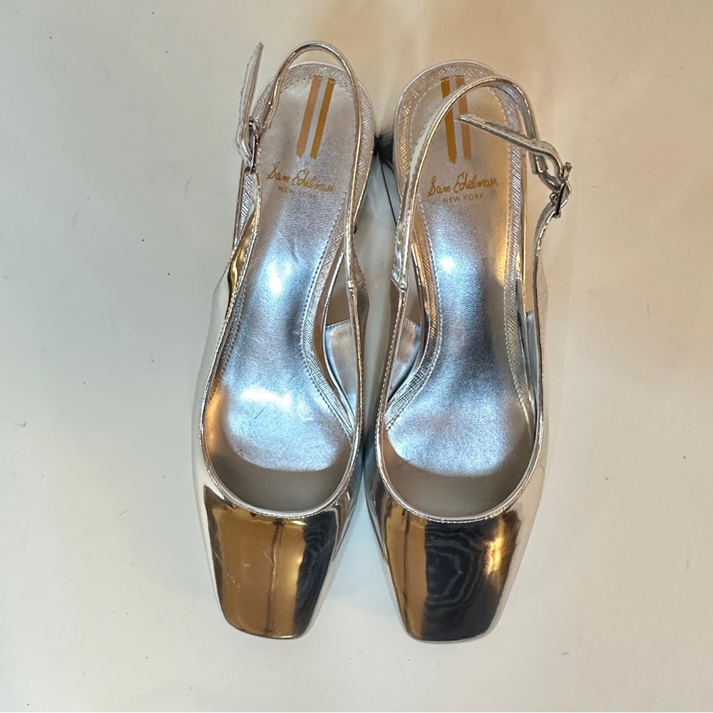 Sam Edelman Terra Silver Block Heel Womens Slingbacks, Sz 9 Great condition - Picture 15 of 15